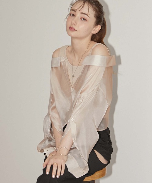 archives(アルシーヴ)の「シアーマルチシャツ×ニットタンクSET(シャツ/ブラウス・レディース・ブラック/ベージュ/オフホワイト/ピンク・MEDIUM)」の15枚目の写真