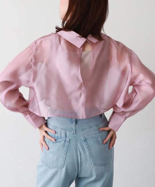 archives(アルシーヴ)の「シアーマルチシャツ×ニットタンクSET(シャツ/ブラウス・レディース・ブラック/ベージュ/オフホワイト/ピンク・MEDIUM)」の6枚目の写真