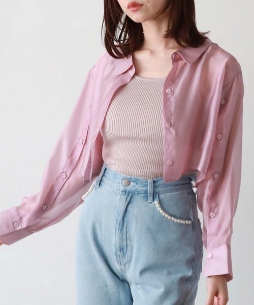 archives(アルシーヴ)の「シアーマルチシャツ×ニットタンクSET(シャツ/ブラウス・レディース・ブラック/ベージュ/オフホワイト/ピンク・MEDIUM)」の21枚目の写真