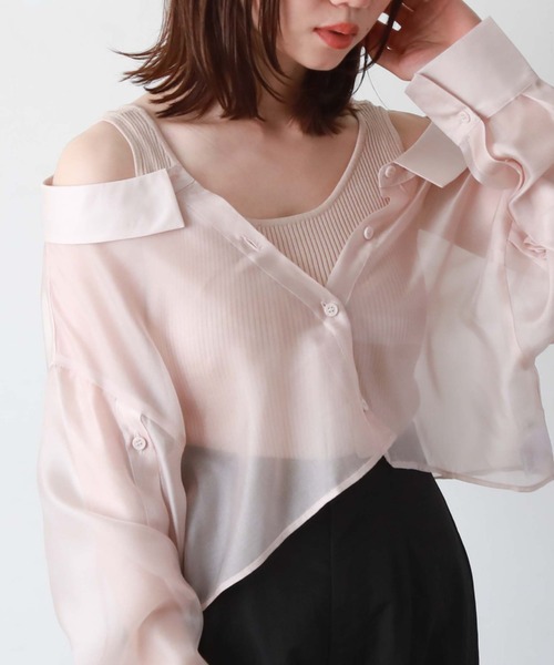 archives(アルシーヴ)の「シアーマルチシャツ×ニットタンクSET(シャツ/ブラウス・レディース・ブラック/ベージュ/オフホワイト/ピンク・MEDIUM)」の12枚目の写真