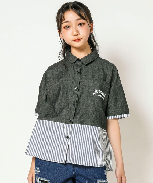 ZIDDY（ジディ）の「デニムコットンドッキングシャツ(130~160cm)（シャツ/ブラウス・キッズ・ブルー/ブラック・160/140/130/150）」の8枚目の写真