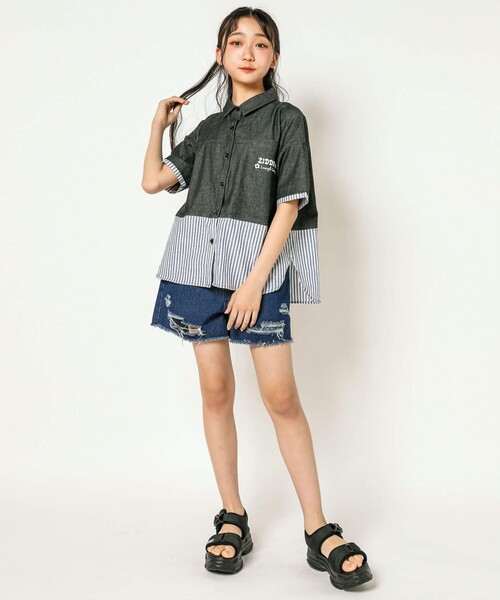 ZIDDY（ジディ）の「デニムコットンドッキングシャツ(130~160cm)（シャツ/ブラウス・キッズ・ブルー/ブラック・160/140/130/150）」の9枚目の写真