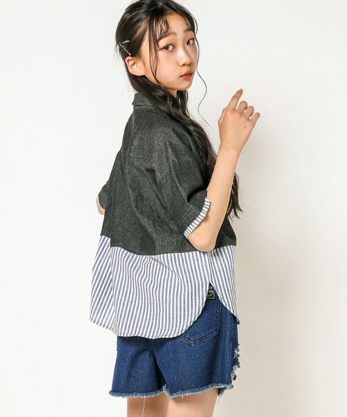 ZIDDY（ジディ）の「デニムコットンドッキングシャツ(130~160cm)（シャツ/ブラウス・キッズ・ブルー/ブラック・160/140/130/150）」の10枚目の写真