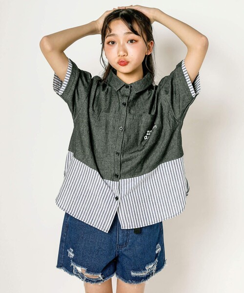 ZIDDY（ジディ）の「デニムコットンドッキングシャツ(130~160cm)（シャツ/ブラウス・キッズ・ブルー/ブラック・160/140/130/150）」の11枚目の写真