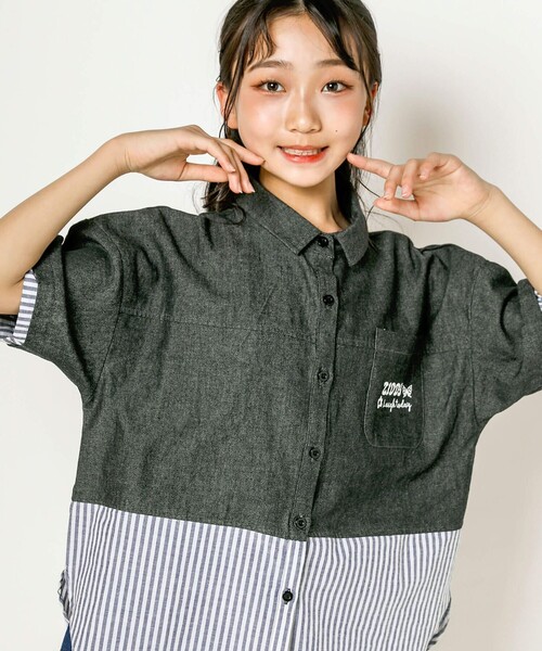 ZIDDY（ジディ）の「デニムコットンドッキングシャツ(130~160cm)（シャツ/ブラウス・キッズ・ブルー/ブラック・160/140/130/150）」の12枚目の写真