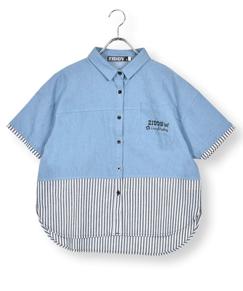 ZIDDY（ジディ）の「デニムコットンドッキングシャツ(130~160cm)（シャツ/ブラウス・キッズ・ブルー/ブラック・160/140/130/150）」の2枚目の写真
