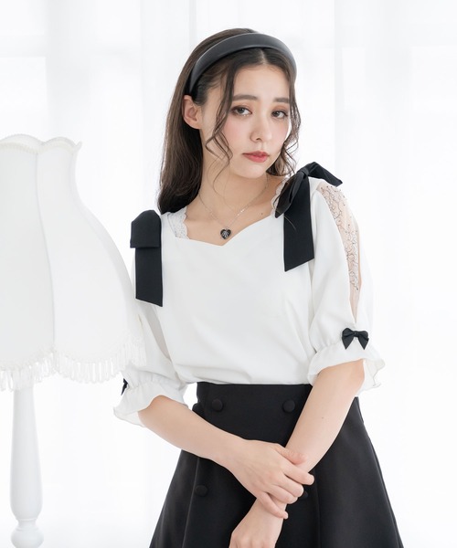 2way肩リボンハートネックブラウス（シャツ/ブラウス）｜DearMyLoveRose（ディアマイラブローズ）