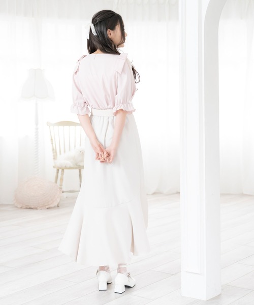 DearMyLoveRose（ディアマイラブローズ）の「2way肩リボンハートネックブラウス（シャツ/ブラウス・レディース・オフホワイト/ベビーピンク/ブラック/ホワイト・LARGE/XX-LARGE/MEDIUM/X-LARGE）」の10枚目の写真