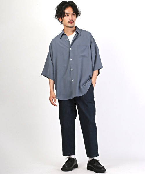 LUXSTYLE（ラグスタイル）の「ビッグシルエット半袖シャツ（シャツ/ブラウス・メンズ・ブラック/ホワイト/ブルーグレー/グリーン・L/M/XL）」の9枚目の写真