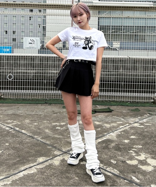 OY（オーワイ）の「『OY/オーワイ』BLACK CAT CROP/ブラックキャット クロップ 半袖カットソー（Tシャツ/カットソー・レディース・ホワイト/ブラック/ライトピンク・FREE）」の8枚目の写真