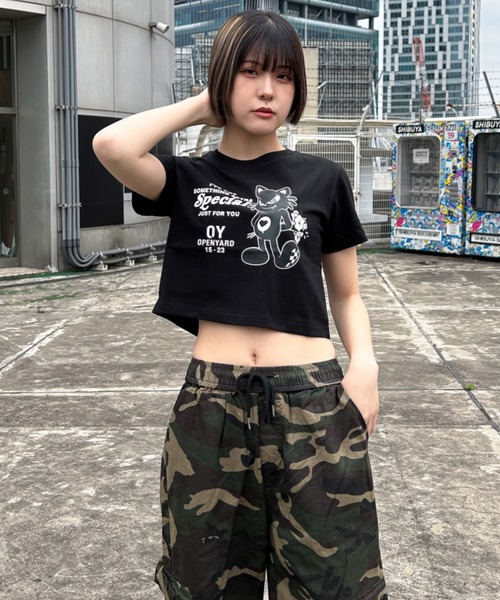 OY（オーワイ）の「『OY/オーワイ』BLACK CAT CROP/ブラックキャット クロップ 半袖カットソー（Tシャツ/カットソー・レディース・ホワイト/ブラック/ライトピンク・FREE）」の13枚目の写真