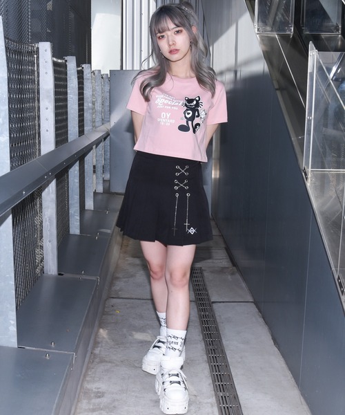 OY（オーワイ）の「『OY/オーワイ』BLACK CAT CROP/ブラックキャット クロップ 半袖カットソー（Tシャツ/カットソー・レディース・ホワイト/ブラック/ライトピンク・FREE）」の20枚目の写真