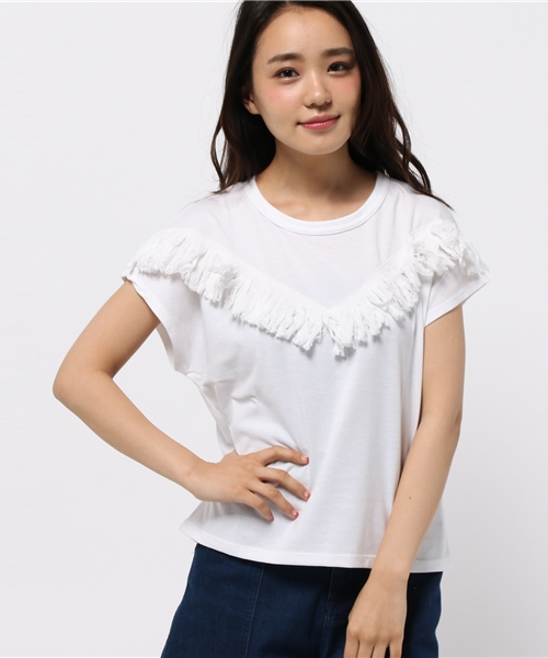 Chico(チコ)の「フリンジTOPS(Tシャツ/カットソー・レディース・モスグリーン/ホワイト/ベージュ/グレー・FREE)」の14枚目の写真