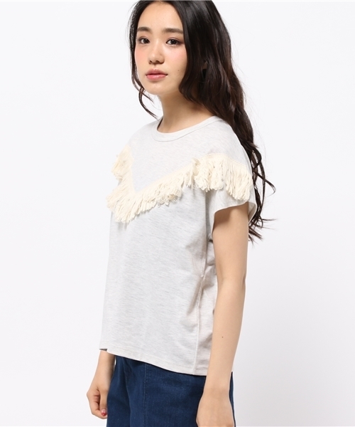 Chico(チコ)の「フリンジTOPS(Tシャツ/カットソー・レディース・モスグリーン/ホワイト/ベージュ/グレー・FREE)」の9枚目の写真