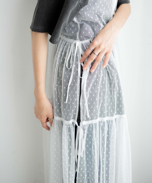 WEGO（ウィゴー）の「WEGO/マルチWAYドットチュールリボンロングワンピース（ワンピース・レディース・ホワイト・FREE）」の4枚目の写真