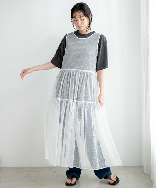 WEGO（ウィゴー）の「WEGO/マルチWAYドットチュールリボンロングワンピース（ワンピース・レディース・ホワイト・FREE）」の8枚目の写真