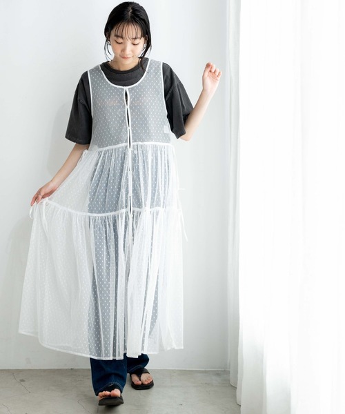 WEGO（ウィゴー）の「WEGO/マルチWAYドットチュールリボンロングワンピース（ワンピース・レディース・ホワイト・FREE）」の7枚目の写真