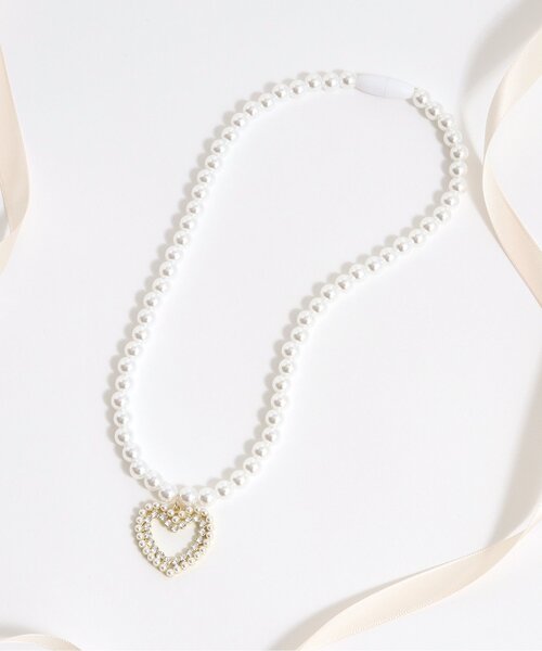 apres les cours(アプレレクール)の「【着脱簡単】ハートパールネックレス(ネックレス・キッズ・アイボリー・FREE)」の1枚目の写真