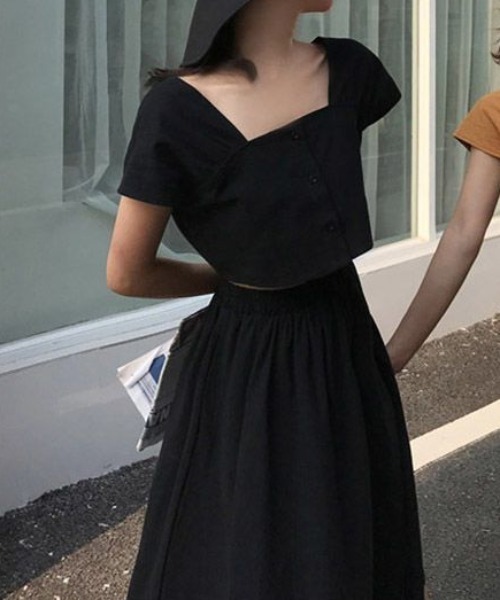 a lot of love（ア ロット オブ ラブ）の「トップス＆ハイウエストスカート・ツーピースセット（ワンピース・レディース・オレンジ/ブラック・FREE）」の3枚目の写真