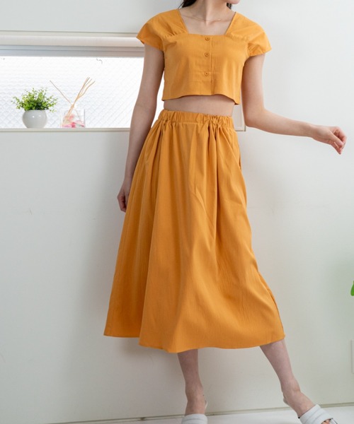 a lot of love（ア ロット オブ ラブ）の「トップス＆ハイウエストスカート・ツーピースセット（ワンピース・レディース・オレンジ/ブラック・FREE）」の12枚目の写真