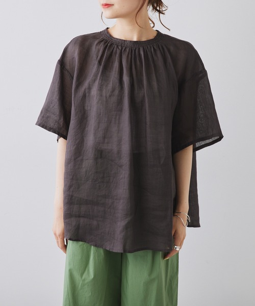 PUAL CE CIN（ピュアルセシン）の「ラミープルオーバーブラウス（シャツ/ブラウス・レディース・オリーブ/オフホワイト/チャコールグレー・FREE）」の13枚目の写真