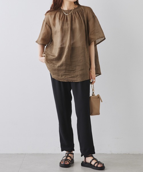 PUAL CE CIN（ピュアルセシン）の「ラミープルオーバーブラウス（シャツ/ブラウス・レディース・オリーブ/オフホワイト/チャコールグレー・FREE）」の9枚目の写真