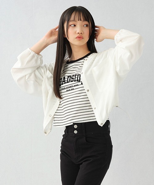 LOVETOXIC（ラブトキシック）の「シアーシャツブルゾン（シャツ/ブラウス・キッズ・ブラック/オフホワイト/ピンク・S/L/M）」の2枚目の写真