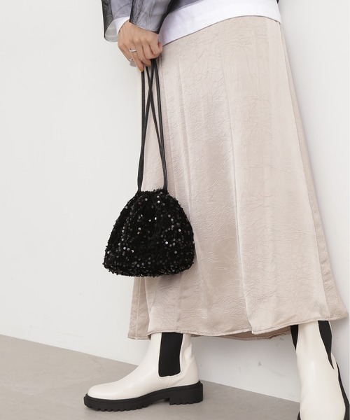 N.（N. Natural Beauty Basic）（エヌエヌナチュラルビューティーベーシック）の「◆ベルベットスパンコール巾着（ビジネスバッグ・レディース・グレー/ブラック・ﾌﾘ-）」の3枚目の写真