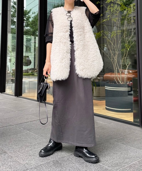 DouDou(ドゥドゥ)の「ミニ裏毛イージースカート(スカート・レディース・チャコールグレー/ベージュ・FREE)」の12枚目の写真