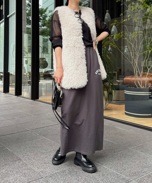 DouDou(ドゥドゥ)の「ミニ裏毛イージースカート(スカート・レディース・チャコールグレー/ベージュ・FREE)」の13枚目の写真