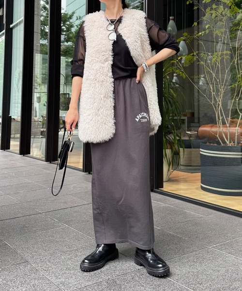 DouDou(ドゥドゥ)の「ミニ裏毛イージースカート(スカート・レディース・チャコールグレー/ベージュ・FREE)」の14枚目の写真