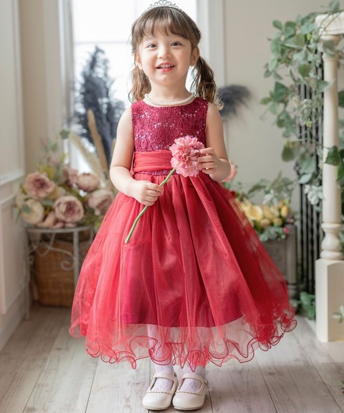 Catherine Cottage（キャサリンコテージ）の「スパンコールレースチュールドレス（ドレス・キッズ・ミント/ネイビー/シルバー/バーガンディー/ゴールド/ローズ/コーラルピンク/サックスブルー/ブルー/ライラック/ブルーグリーン/イエロー/ピンク/オフホワイト・100/110/140/130/120）」の11枚目の写真