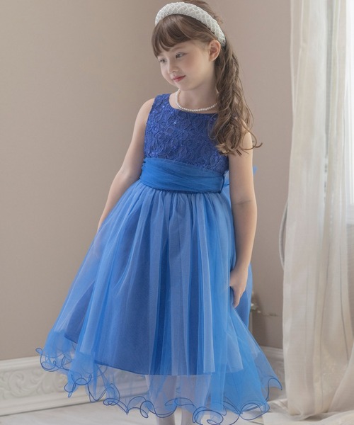 Catherine Cottage（キャサリンコテージ）の「スパンコールレースチュールドレス（ドレス・キッズ・ミント/ネイビー/シルバー/バーガンディー/ゴールド/ローズ/コーラルピンク/サックスブルー/ブルー/ライラック/ブルーグリーン/イエロー/ピンク/オフホワイト・100/110/140/130/120）」の5枚目の写真