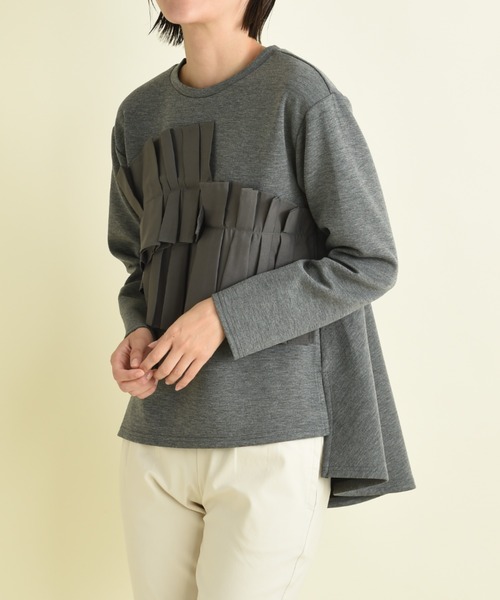 INTERPLANET（インタープラネット）の「異素材アシメフリルデザインプルオーバー（Tシャツ/カットソー・レディース・ブラック/オフホワイト/チャコールグレー・FREE）」の8枚目の写真