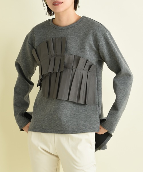 INTERPLANET（インタープラネット）の「異素材アシメフリルデザインプルオーバー（Tシャツ/カットソー・レディース・ブラック/オフホワイト/チャコールグレー・FREE）」の9枚目の写真