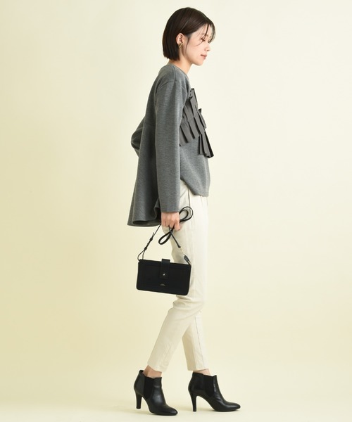 INTERPLANET（インタープラネット）の「異素材アシメフリルデザインプルオーバー（Tシャツ/カットソー・レディース・ブラック/オフホワイト/チャコールグレー・FREE）」の12枚目の写真