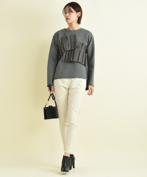 INTERPLANET（インタープラネット）の「異素材アシメフリルデザインプルオーバー（Tシャツ/カットソー・レディース・ブラック/オフホワイト/チャコールグレー・FREE）」の15枚目の写真