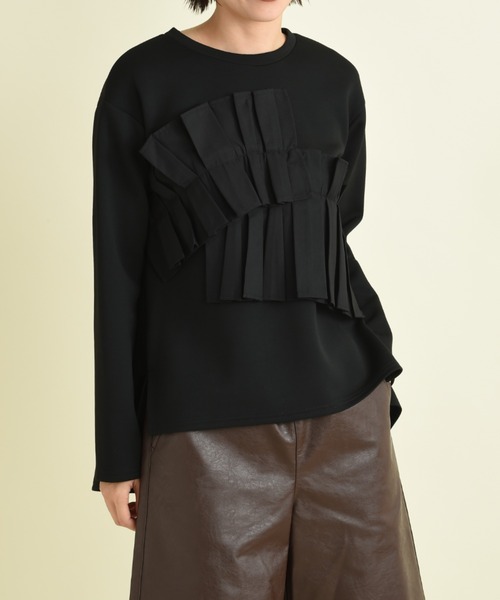 INTERPLANET（インタープラネット）の「異素材アシメフリルデザインプルオーバー（Tシャツ/カットソー・レディース・ブラック/オフホワイト/チャコールグレー・FREE）」の16枚目の写真