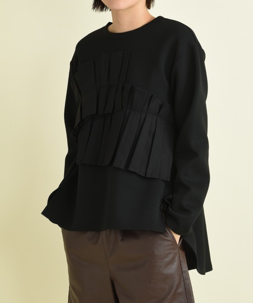 INTERPLANET（インタープラネット）の「異素材アシメフリルデザインプルオーバー（Tシャツ/カットソー・レディース・ブラック/オフホワイト/チャコールグレー・FREE）」の22枚目の写真