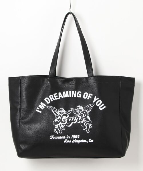 X-girl（エックスガール）の「【X-girl /エックスガール】FAUX LEATHER BIG TOTE BAG（トートバッグ・レディース・ブラック/オフホワイト/ピンク・FREE）」の3枚目の写真