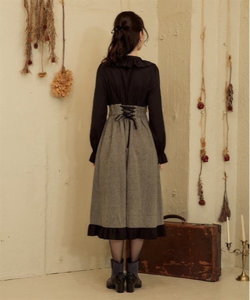 axes femme(アクシーズファム)の「ハイウエストドッキングワンピース(ワンピース・レディース・ピンク/ブラウン/チャコールグレー・FREE)」の6枚目の写真