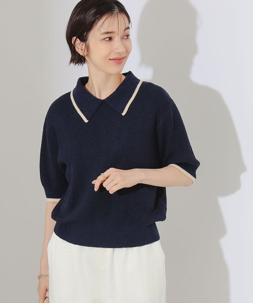 B:MING by BEAMS（ビーミングバイビームス）の「B:MING by BEAMS / ブークレ ニット デザイン ポロシャツ（ニット/セーター・レディース・ブラウン系その他/ネイビー・ONE SIZE）」の2枚目の写真