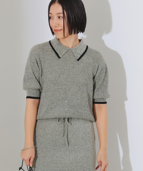 B:MING by BEAMS（ビーミングバイビームス）の「B:MING by BEAMS / ブークレ ニット デザイン ポロシャツ（ニット/セーター・レディース・ブラウン系その他/ネイビー・ONE SIZE）」の6枚目の写真