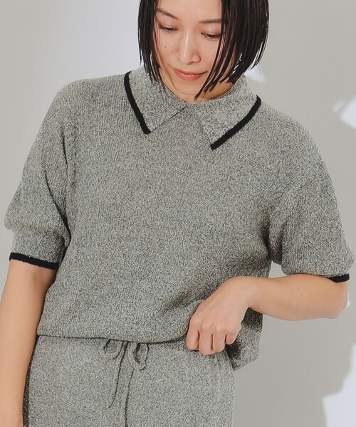 B:MING by BEAMS（ビーミングバイビームス）の「B:MING by BEAMS / ブークレ ニット デザイン ポロシャツ（ニット/セーター・レディース・ブラウン系その他/ネイビー・ONE SIZE）」の7枚目の写真