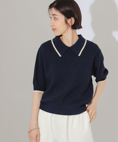 B:MING by BEAMS（ビーミングバイビームス）の「B:MING by BEAMS / ブークレ ニット デザイン ポロシャツ（ニット/セーター・レディース・ブラウン系その他/ネイビー・ONE SIZE）」の12枚目の写真