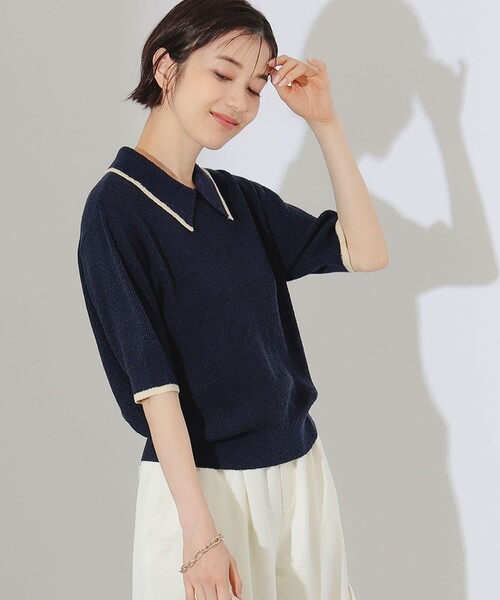 B:MING by BEAMS（ビーミングバイビームス）の「B:MING by BEAMS / ブークレ ニット デザイン ポロシャツ（ニット/セーター・レディース・ブラウン系その他/ネイビー・ONE SIZE）」の13枚目の写真