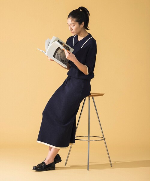 B:MING by BEAMS（ビーミングバイビームス）の「B:MING by BEAMS / ブークレ ニット デザイン ポロシャツ（ニット/セーター・レディース・ブラウン系その他/ネイビー・ONE SIZE）」の14枚目の写真