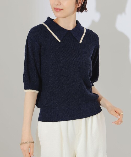 B:MING by BEAMS（ビーミングバイビームス）の「B:MING by BEAMS / ブークレ ニット デザイン ポロシャツ（ニット/セーター・レディース・ブラウン系その他/ネイビー・ONE SIZE）」の15枚目の写真