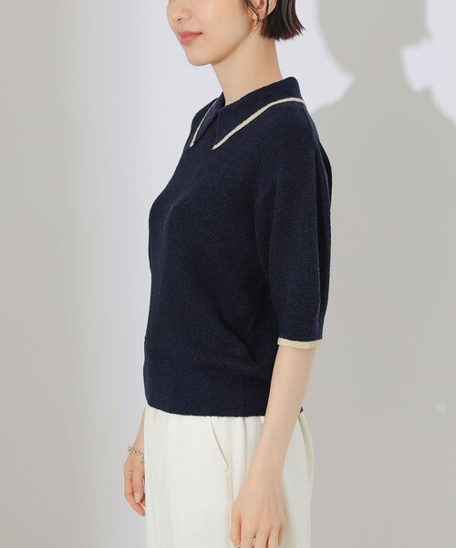 B:MING by BEAMS（ビーミングバイビームス）の「B:MING by BEAMS / ブークレ ニット デザイン ポロシャツ（ニット/セーター・レディース・ブラウン系その他/ネイビー・ONE SIZE）」の16枚目の写真