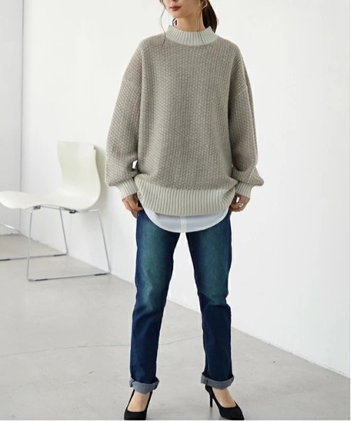 and it_(アンドイット)の「バーズアイニットプルオーバー(ニット/セーター・レディース・ベージュ/ネイビー・FREE)」の10枚目の写真